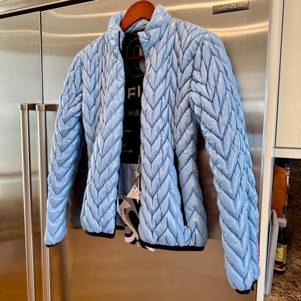 NWT Khrisjoy Ski Chevron Padded Quilted Jacket in Sky Blue